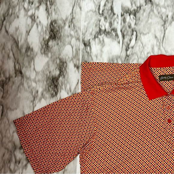 Bobbie Chan Mens Sz XXL Silk Blend Golf Polo Shirt Orange Check Blokecore Gramps - Picture 3 of 10